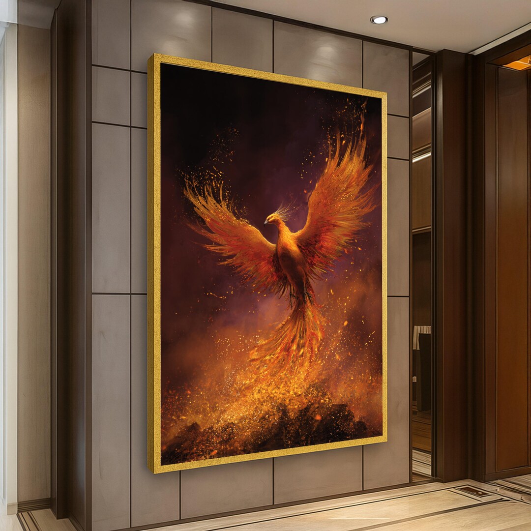 Fiery Phoenix Rising Canvas, Mythical Bird Wall Art, Flame and Ash Home ...