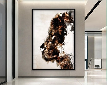 glorious lion canvas set, african lion canvas print, interior design, lion print, lion art room decoration, framed ready to hang