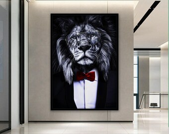 leone uomo abito tela, leone parete arte, leone tela, leone decorazione parete, animale parete arte, animale tela, leone foto, leone stampa, pronto da appendere