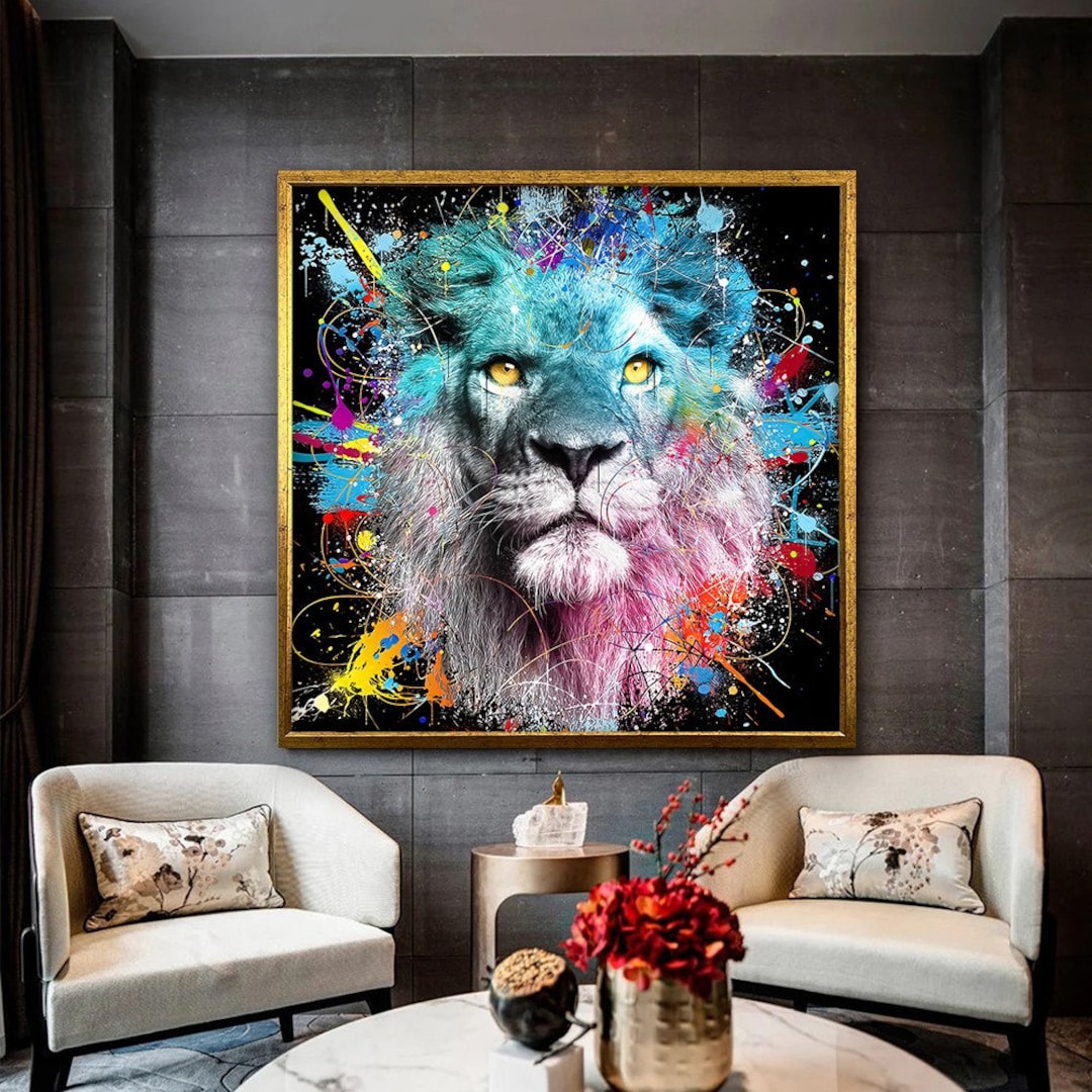 Leinwandgemälde Löwenpaar – 40,6x61 Cm, Gerahmt, Schwarz-Weiß, Moderne Wandkunst Für Wohnzimmer & Büro