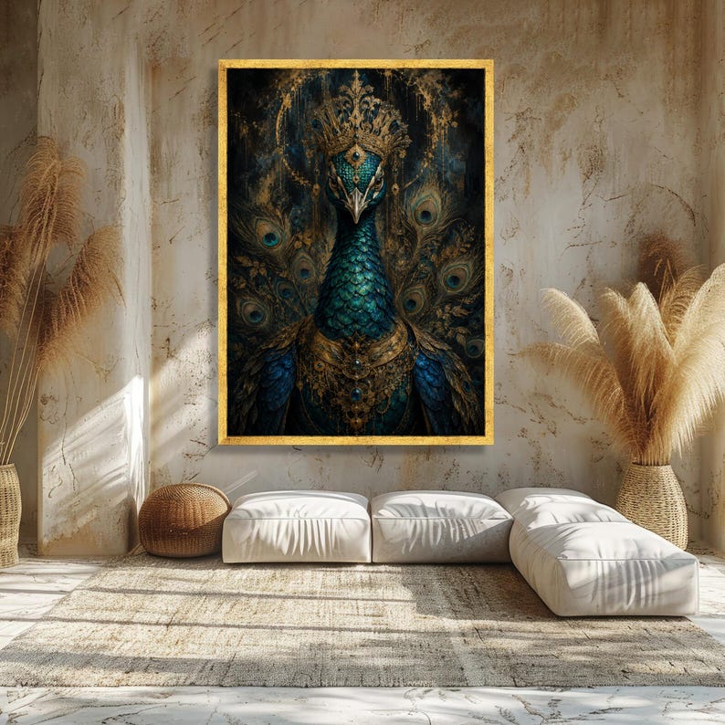 regal-peacock-portrait-canvas-ornate-gold-crown-wall-art-peacock