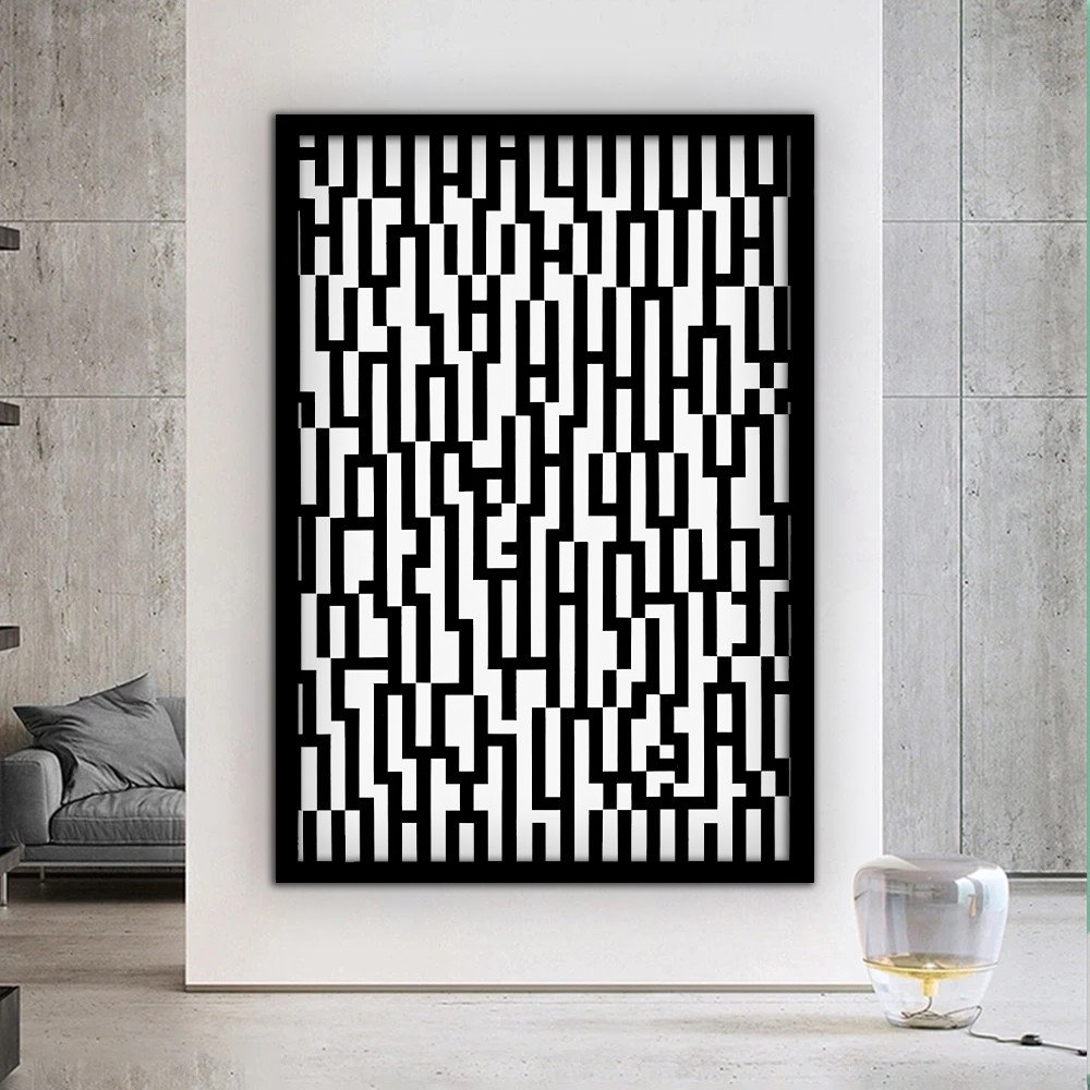 Original White & Black Wall Art, Modern Abstract Painting On Canvas, Large Framed Canvas