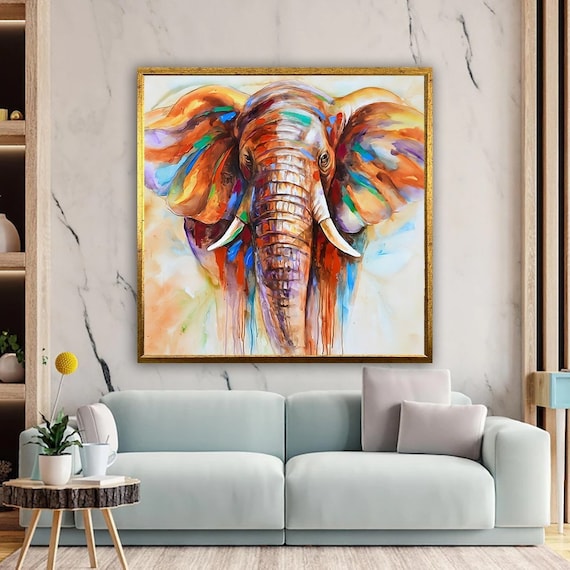 Abstract Colourful Elephant Painting on Canvas Print Wall Art