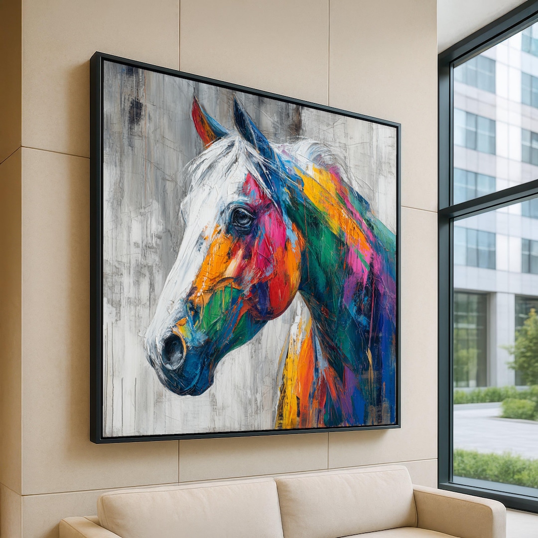 Colorful Abstract Horse Canvas Wall Art, Vibrant Animal Portrait ...