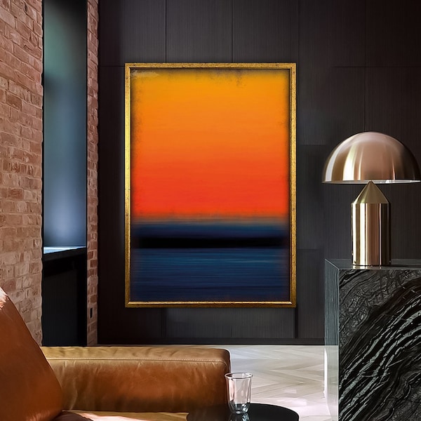 Mark Rothko Blue Orange Framed Canvas Painting,Abstract Canvas Wall Art, Minimalism Painting,Ready To Hang Canvas