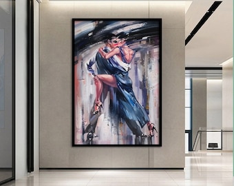 Canvas Home Decor, Large Canvas, Dancing Couple Painting Print, Music Room Art, Tango Couple Canvas Decor, Framed Canvas Ready to Hang