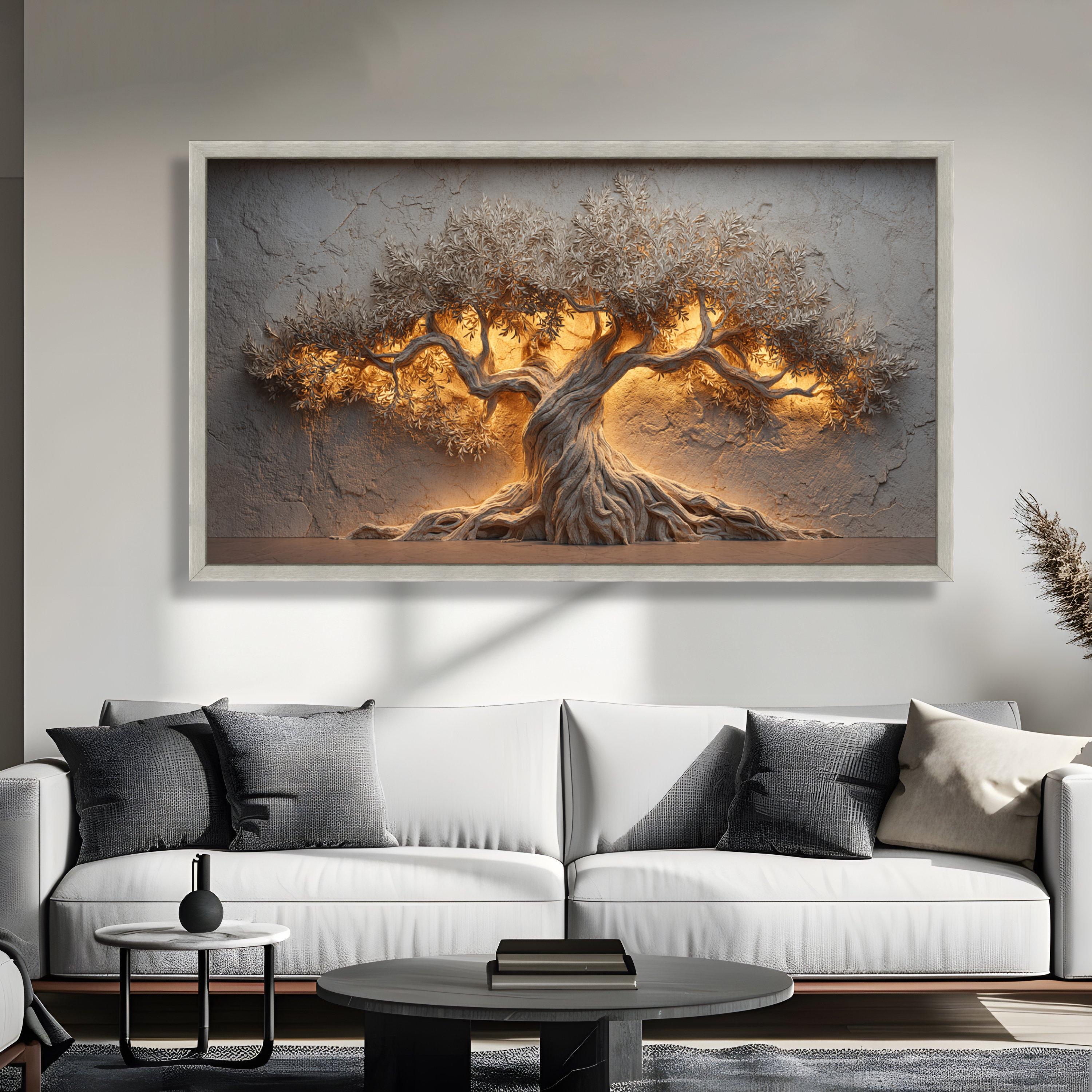 Majestic Olive Tree Wall Art, Textured Tree Canvas, Illuminated Nature ...