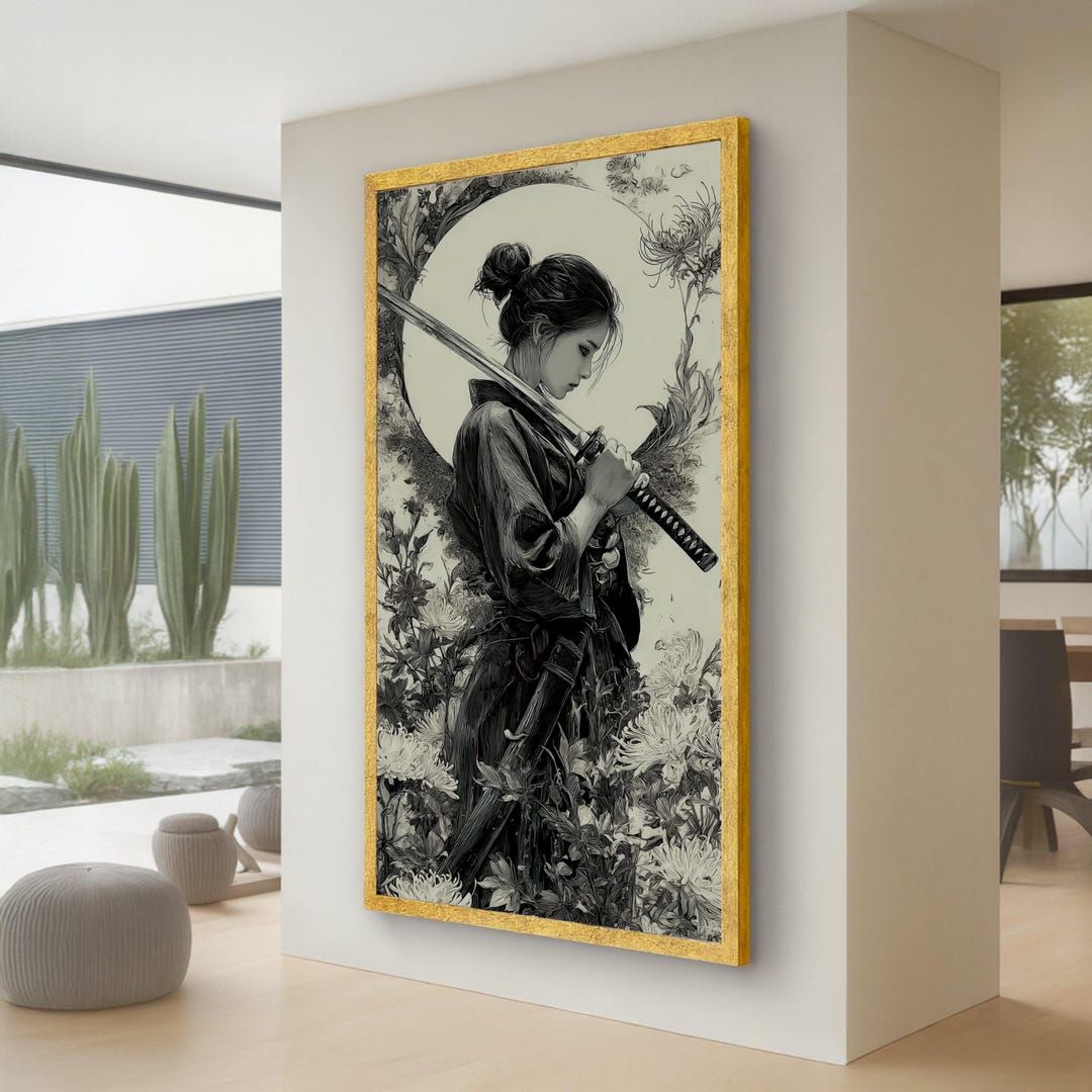 Samurai Woman With Katana Sword Canvas, Japanese Warrior Art, Elegant ...