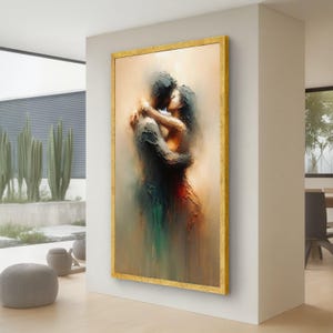 Romantic Embrace Abstract Canvas, Loving Couple Wall Art, Textured Impressionist Painting, Intimate Home Decor, Modern Relationship Canvas
