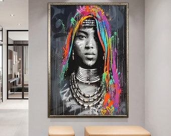 Ethnic Canvas Art, Women Wall Art, Canvas Wall Art, Ethnic Women Wall Art,African Woman Wall Art,Colorful Woman,Canvas Art,Framed Canvas Art
