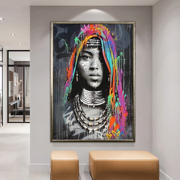 Ethnic Canvas Art, Women Wall Art, Canvas Wall Art, Ethnic Women Wall Art,African Woman Wall Art,Colorful Woman,Canvas Art,Framed Canvas Art