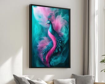 Majestic Peacock Canvas, Vibrant Bird Art, Colorful Peacock Wall Print, Animal Wall Art, Canvas Design, Ready To Hang Decoration