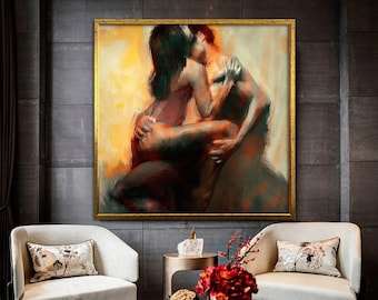 Nacktes Paar, erotisches Paar, nackte Frau, nacktes Paar, sinnliche Kunst, Erotik, Wandkunst, Sex, nackte Frau, SchlafzimmerKunst, gerahmte Leinwand
