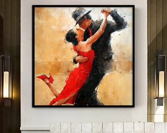 Leinwand Leinwand, Große Leinwand, tanzendes Paar Bild, Musik ZimmerKunst, Tango Paar Leinwand Dekor, gerahmte Leinwand fertig zum Aufhängen