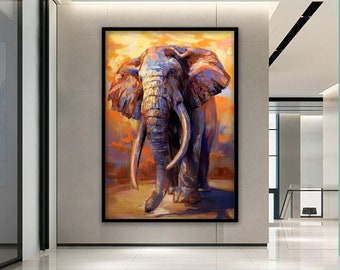 オリジナルの象の絵画：カラフルなポップアート、特大キャンバス壁装飾