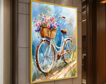 Bicicleta Con Cesta De Flores Ilustración, Bicicleta Cesta Flor Dibujo