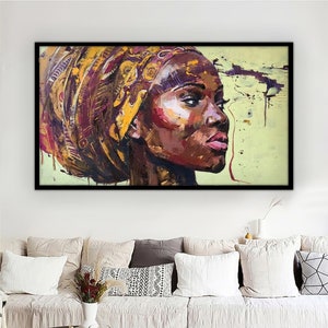 African Woman Canvas Painting, Black Woman Canvas Print, African Woman Painting With Ethnic Woman Art, Framed Canvas Ready to Hang