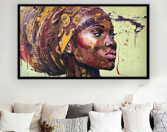 African Woman Canvas Painting, Black Woman Canvas Print, African Woman Painting With Ethnic Woman Art, Framed Canvas Ready to Hang