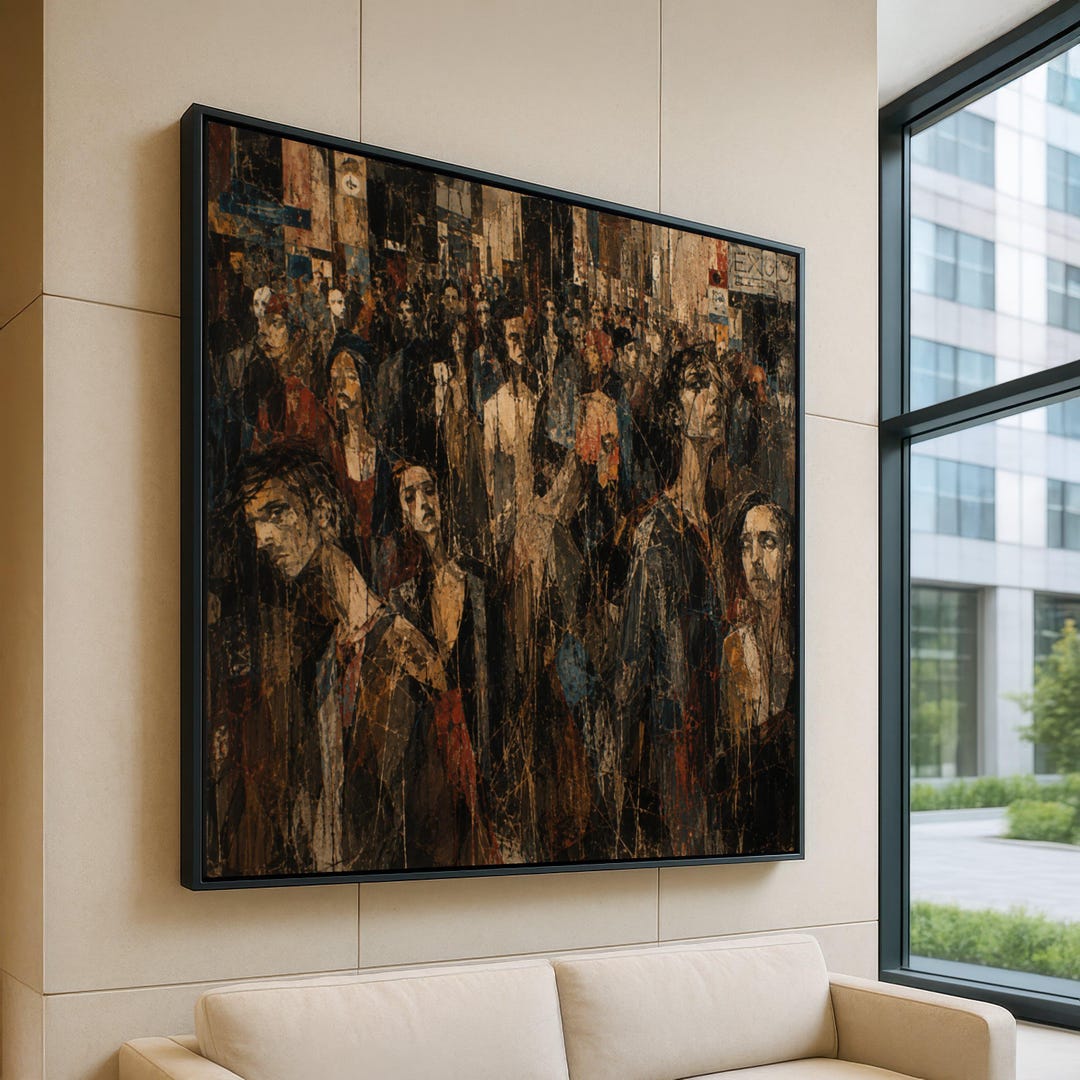 Abstract Crowd Scene Canvas Wall Art, Urban Figures Painting, Moody ...