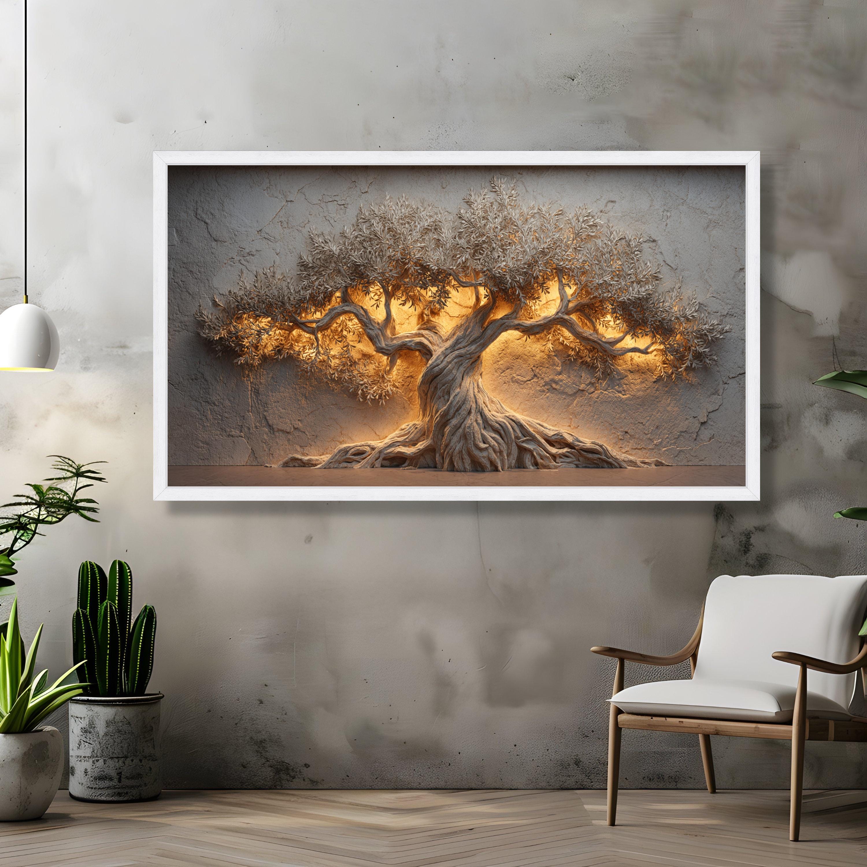 Majestic Olive Tree Wall Art, Textured Tree Canvas, Illuminated Nature ...