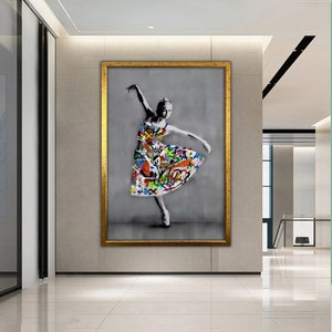 Woman Graffiti Wall Art, Street Canvas Painting, Graffiti Wall Decor,Banksy Wall Art, Graffiti Print, Framed Canvas Art