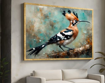 Vibrant Hoopoe Bird Canvas, Exotic Feathered Wildlife Art, Nature Wall Decor, Tropical Bird Illustration, Living Room Canvas Print