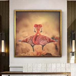 Flamingo Canvas Wall Art, Animal Wall Art, Pink Flamingo Wall Print, Flamingos on Water, Flamingo Wall Art Print, Framed Canvas Reay to Hang