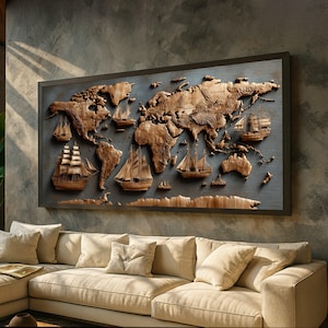 木製船の彫刻 壁掛け用 Carved Wood Ship Wall Hanging - Etsy