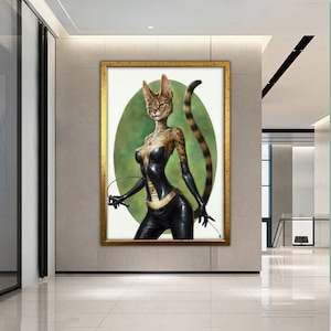 Katze Leinwandbild, Katzen Poster, Moderne Wandkunst, Tier Leinwanddruck, Tier Wandkunst, gerahmte Wandkunst