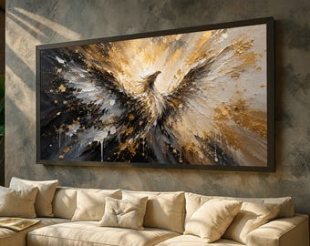 Majestic Golden Eagle Canvas, Abstract Bird Art, Bold Wall Decoration, Modern Nature Canvas, Ready to Hang Artwork