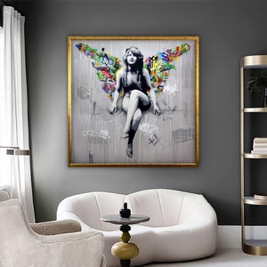 Angel Banksy Canvas Decors, Banksy Canvas, Street Wall Art, Graffiti Painting, Banksy Graffiti Art, Canvas Print,Framed Canvas