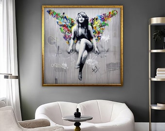 Angel Banksy Canvas Decors, Banksy Canvas, Street Wall Art, Graffiti Painting, Banksy Graffiti Art, Canvas Print,Framed Canvas