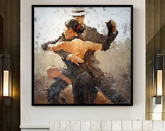 Canvas Home Decor, Large Canvas, Dancing Couple Painting Print, Music Room Art, Tango Couple Canvas Decor, Framed Canvas Ready to Hang