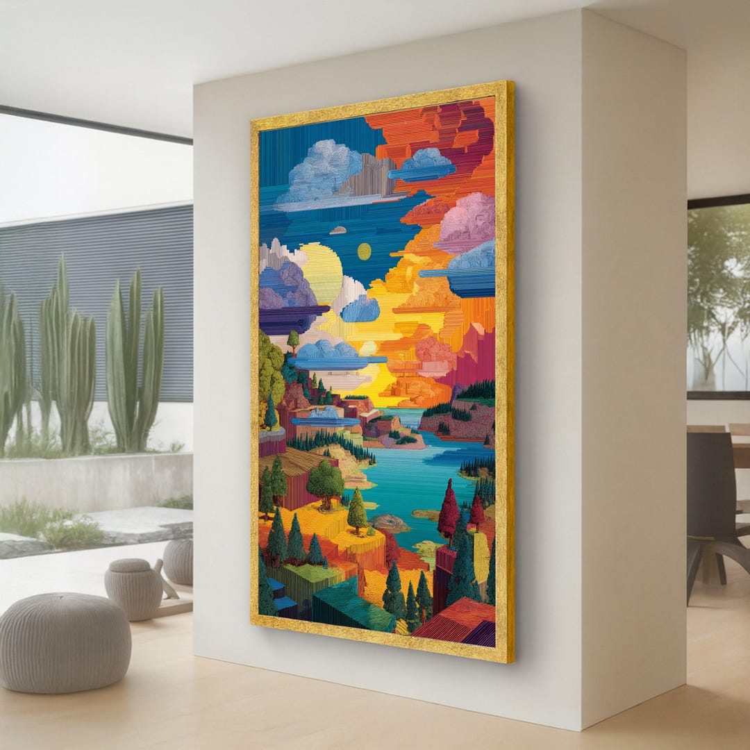 Vibrant Sunset River Landscape Canvas, Colorful Nature Wall Art, Scenic ...
