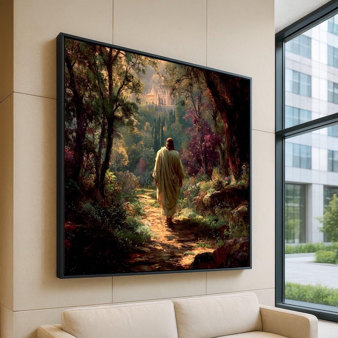 Jesus Walking Through Forest Path Canvas, Spiritual Christian Wall Art ...
