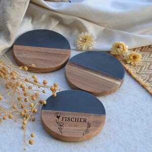 Marble Wood Coasters, Custom Engraved Set Handmade Gift Housewarming Wedding Anniversary Christmas Celebration image 5