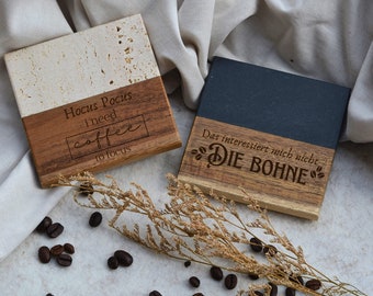Coffee/Tea Engraved Coasters | Travertine/Marble Wood Coasters | Set | Handmade | Gift | Housewarming | Souvenir