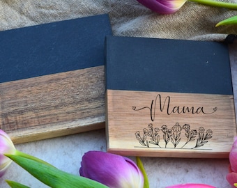 Mother's Day Surprise - Custom Engraved Travertine/Marble Wood Coasters | Handmade | Gift | Mother's Day | Mother's Day Gift