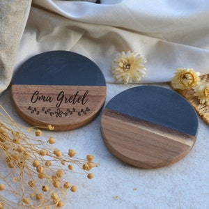 Marmor-Holz-Untersetzer, Individuell graviert Set Handgefertigt Geschenk Housewarming Hochzeit Jahrestag Weihnachten Feier Bild 1