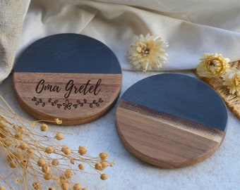 Individuell gravierte Marmor-Holz-Untersetzer | Set | Handgefertigt | Geschenk | Housewarming | Hochzeit | Jahrestag | Weihnachten | Feier