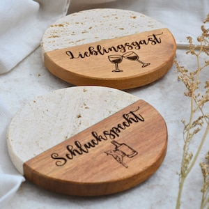 Gepersonaliseerde gegraveerde onderzetters voor wijn/bier/cocktail/huis | Onderzetters van travertijn/donker marmerhout | Handgemaakt | Geschenk
