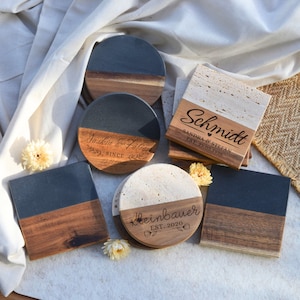 Custom Engraved Travertine/Marble Wood Coasters | Set | Handmade | Gift | Housewarming | Wedding | Anniversary | Christmas