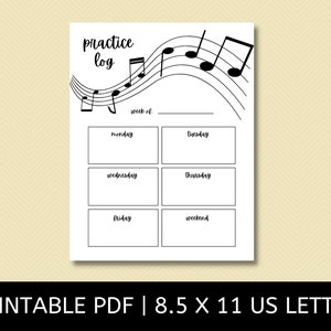 Printable Music Practice Log, Music Practice Log, Printable Practice Log, Weekly Music Practice Tracker, Music Student Resource