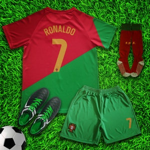 Portugal 2022 Ronaldo Kids Soccer Uniform Jersey Shors Socks for Boys Girls Youth Sizes