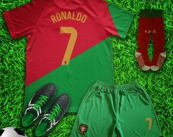 Portugal 2022 Ronaldo Kids Soccer Uniform Jersey Shors Socks for Boys Girls Youth Sizes