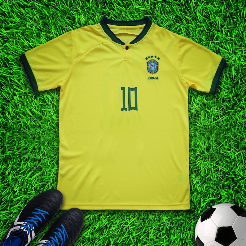Brasil 2022 Neymar Kids Soccer Uniform Jersey Shors Socks for Boys Girls Youth Sizes image 4