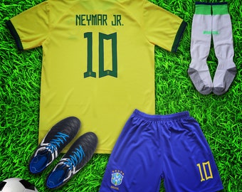 Brasil 2022 Neymar Kids Soccer Uniform Jersey Shors Socks for Boys Girls Youth Sizes