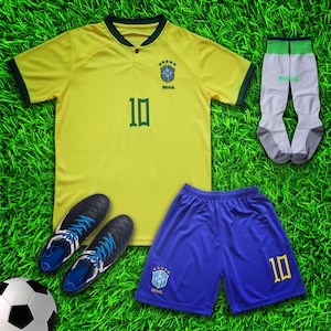 Brasil 2022 Neymar Kids Soccer Uniform Jersey Shors Socks for Boys Girls Youth Sizes image 2