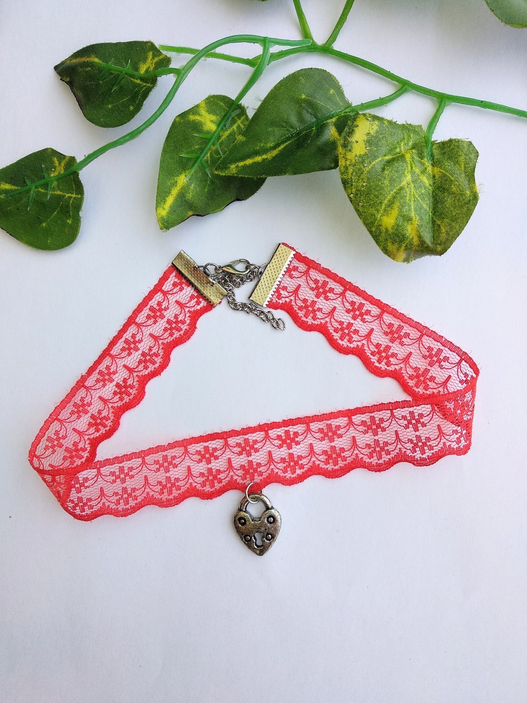 Red Lace Choker With Resin Heart Fairycore Tulle Necklace Etsy