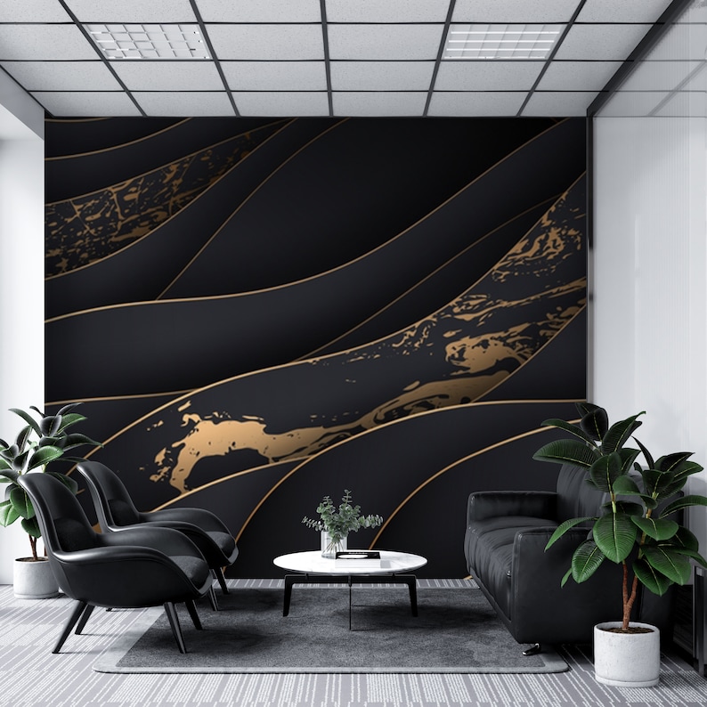 Black Marble Textured Wallpaper, Living Room Wall Mural, Peel and Stick ...